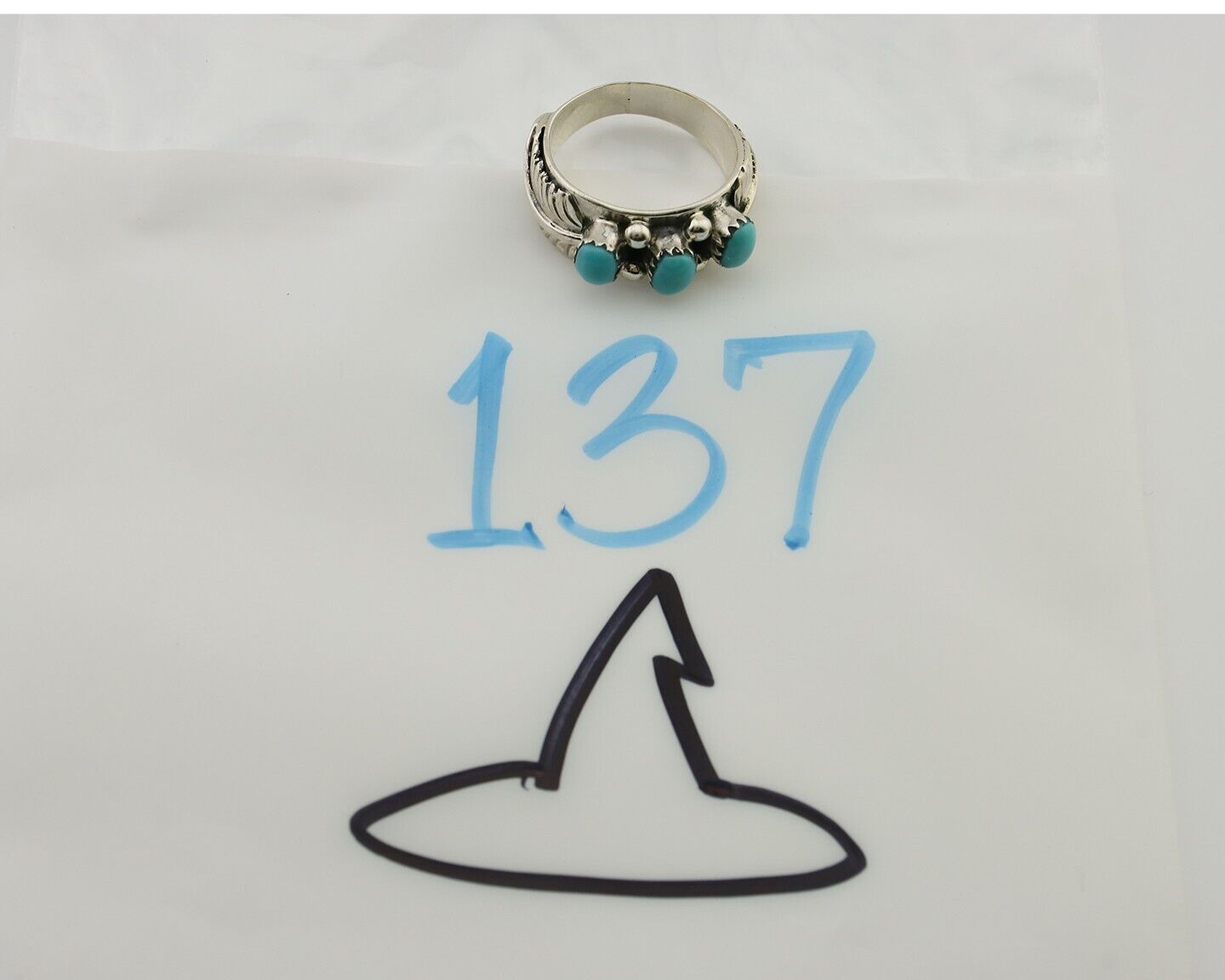 Navajo Ring 925 Silver Sleeping Beauty Turquoise Artist Signed WR C.80's