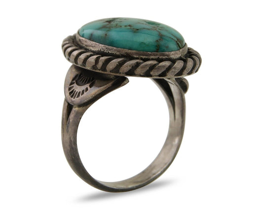Men Navajo Ring 925 Silver Natural Slab Turquoise Signed Sunset C.80's