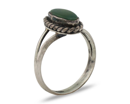 Navajo Ring 925 Silver Green Turquoise Native American Artist C.80's