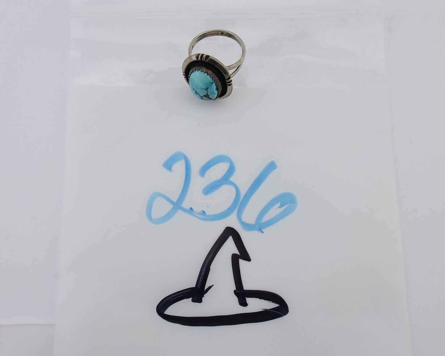 Navajo Ring 925 Silver Natural Mined Blue Turquoise Native American Artist C80s