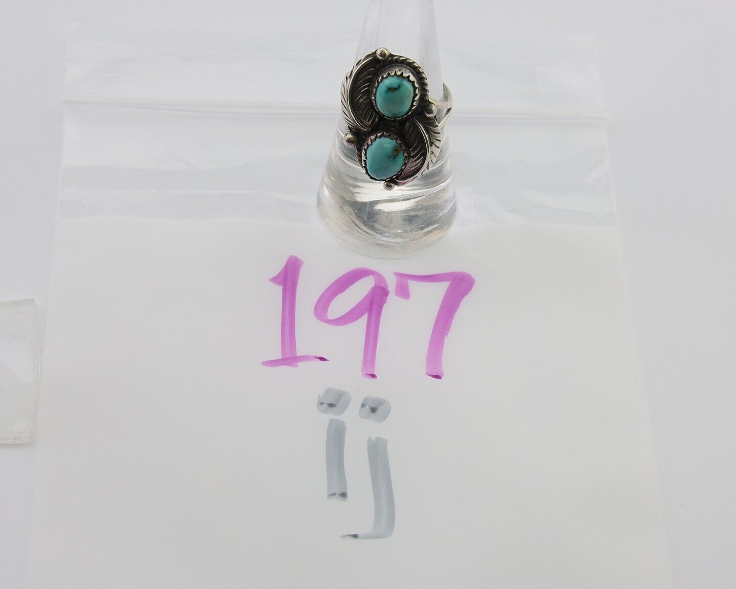 Navajo Ring 925 Silver Natural Turquoise Artist Signed MC C.80's Size 7.5