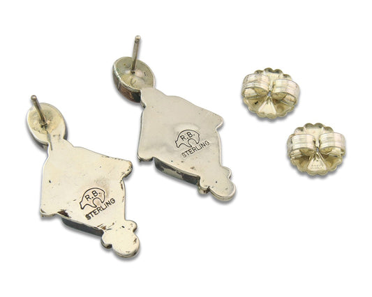 Navajo Earrings Sterling Silver Gemstone Vintage Handmade Signed Running Bear