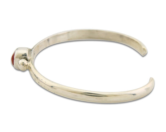 Navajo Bracelet .925 Silver Natural Red Coral Cuff Native American Artist C.80's