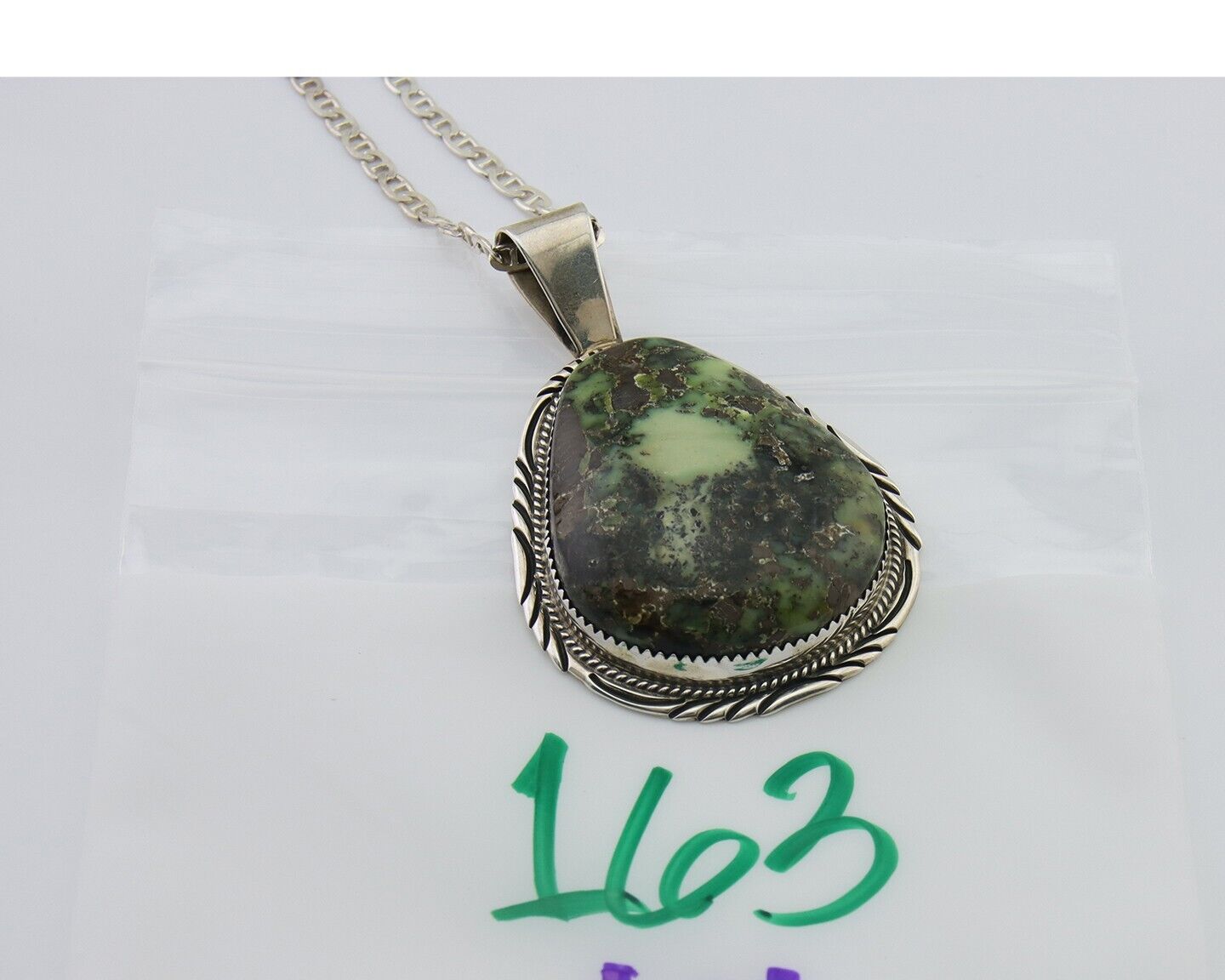 Navajo Necklace 925 Silver Natural Green Turquoise Artist Signed Mike Begay C80s