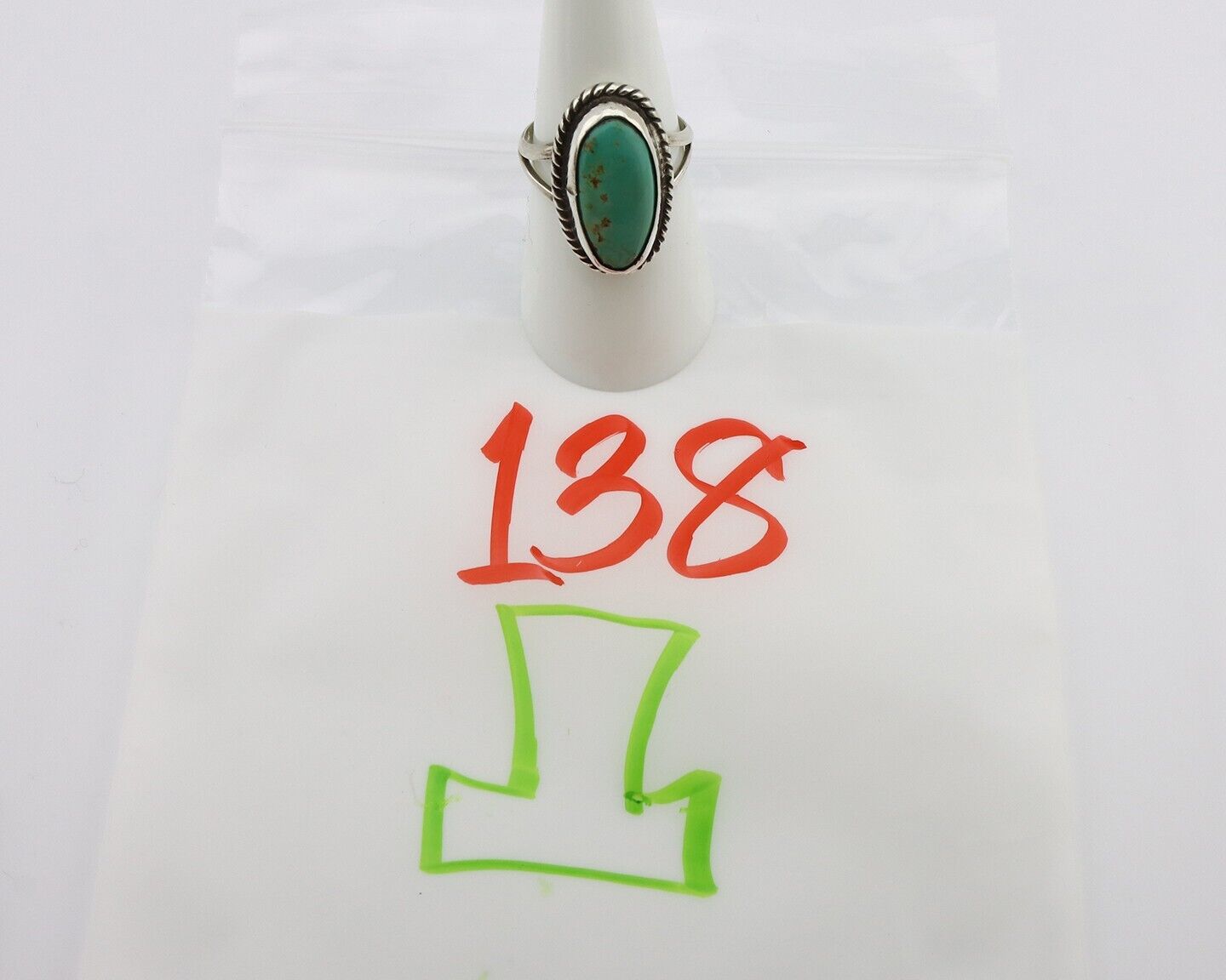 Navajo Ring 925 Silver Kingman Turquoise Native American Artist C.80's