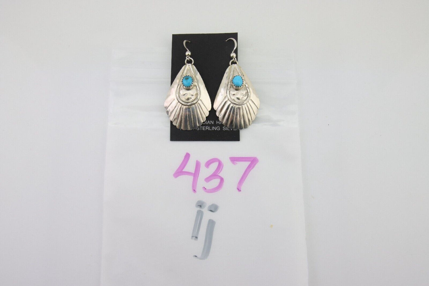 Navajo Earrings 925 Silver Turquoise Artist Signed Dean Brown C.80's