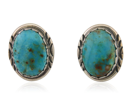 Navajo Earrings 925 Blue Kingman Turquoise Native American Artist C80s