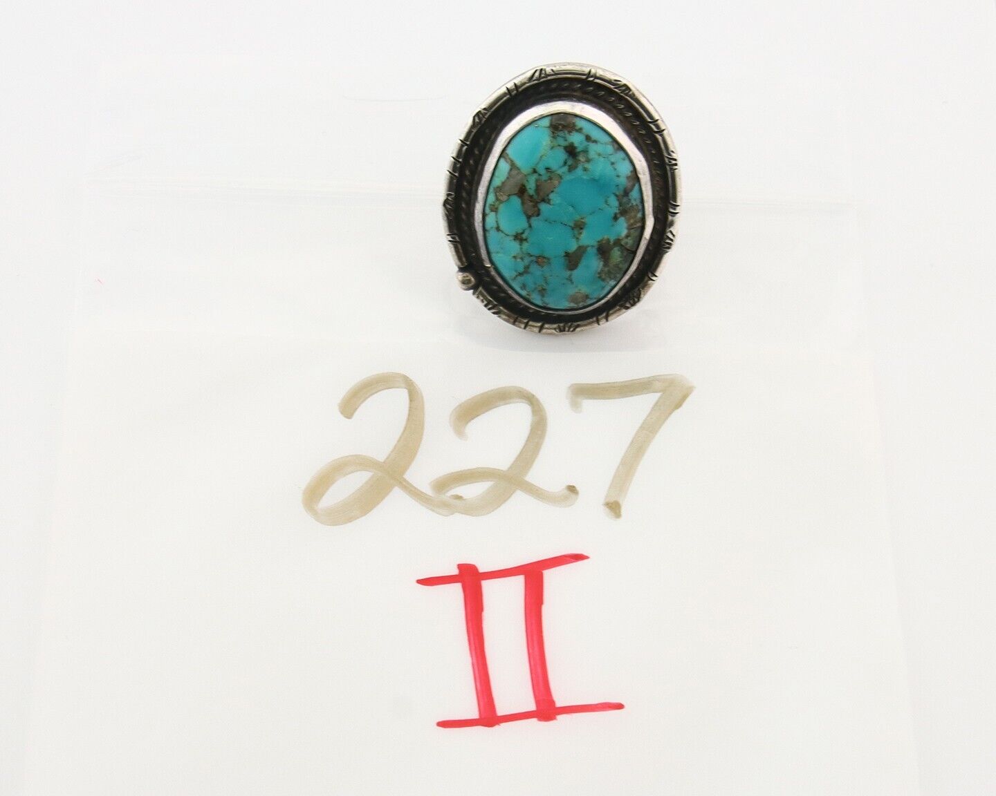 Navajo Ring 925 Sterling Natural Mined Turquoise Signed Wild Bear C.80's Size 11