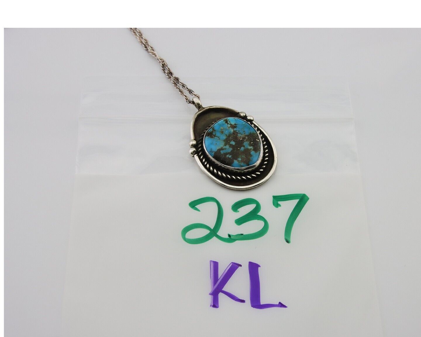 Navajo Necklace 925 Silver Natural Turquoise Artist Signed Elaine Becenti C.80's