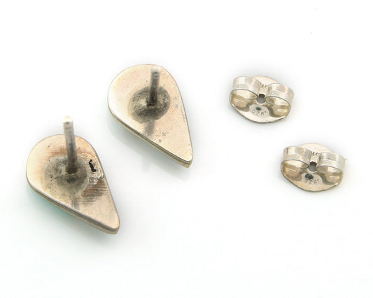 Navajo Earrings Sterling Silver Inlaid Turquoise & MOP Vintage Handmade