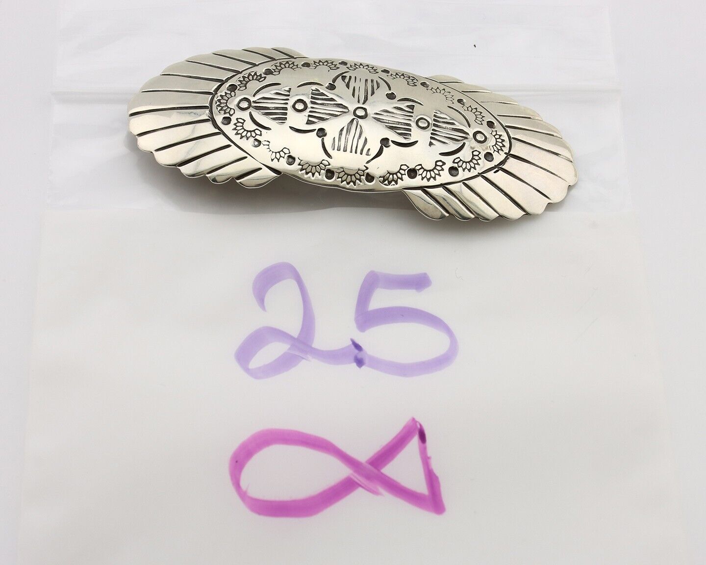 Women's Navajo Hair Clip Hand Stamped 925 Silver Artist Signed C Montoya C.80's