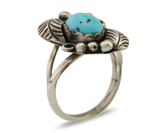 Navajo Ring 925 Sterling Silver Blue Turquoise Native American Artist C.80's