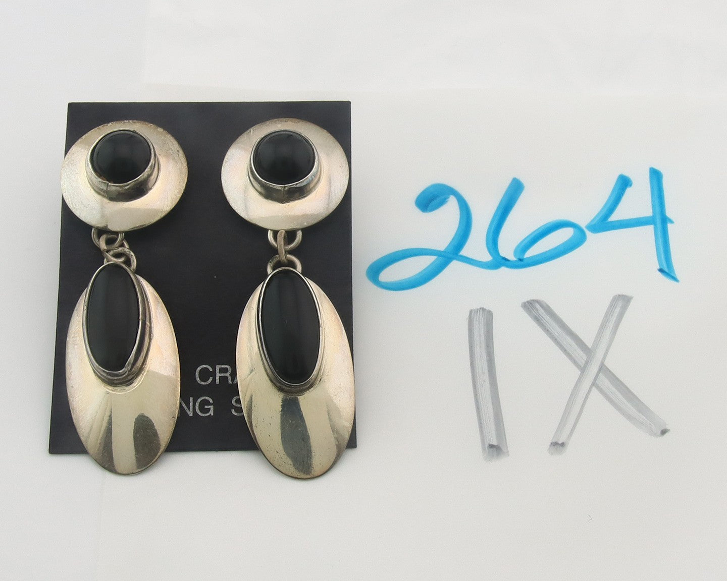 Navajo Earrings Sterling Silver Natural Onyx Dangle Vintage Handmade