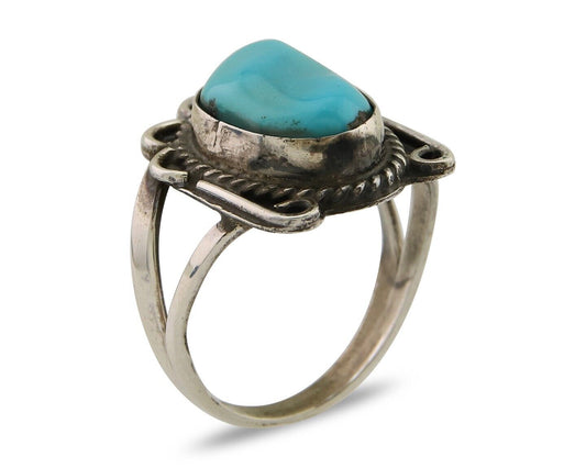 Navajo Ring 925 Sterling Silver Natural Turquoise Native American Artist C.80's