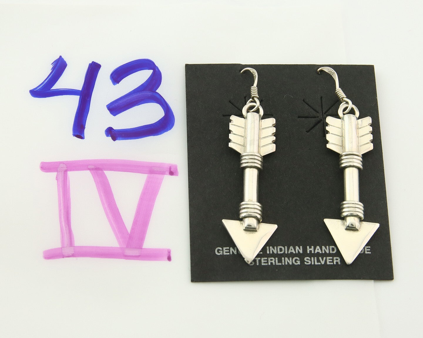 Navajo Handmade Arrow Earrings 925 Silver Artist Signed M C.80's