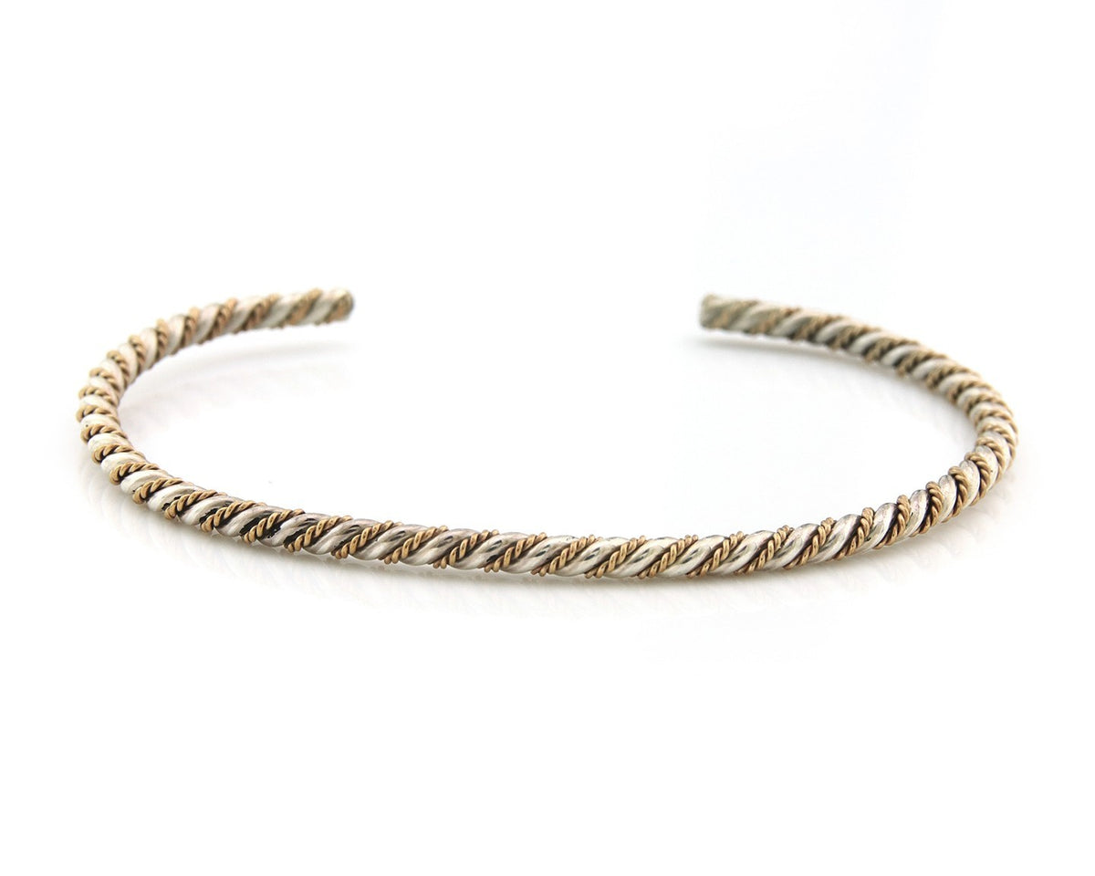 Navajo Twist Cuff Bracelet Sterling Silver Gold Authentic Vintage Native Artist