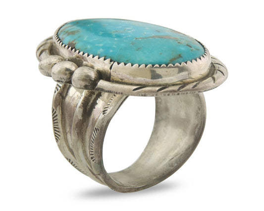 Vintage Navajo Ring 925 Sterling Turquoise Signed Richard Hoskie Size 10.5