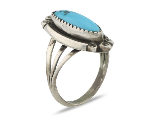 Navajo Ring .925 Silver Sleeping Beauty Turquoise Signed SkyStone Creations C80s