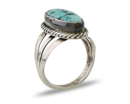 Navajo Ring 925 Silver Natural Turquoise Native American Artist C.80's