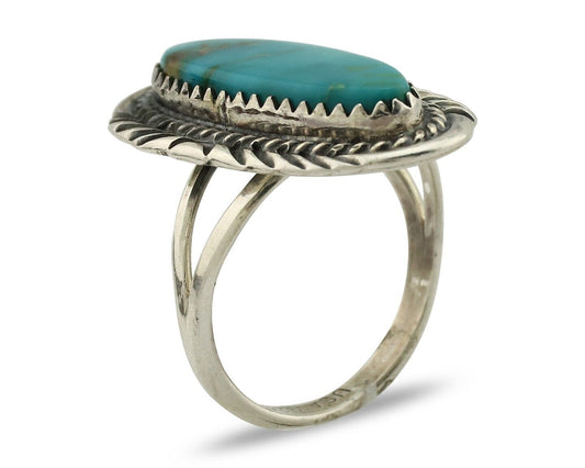 Navajo Ring 925 Silver Natural Turquoise Native Artist Signed USA C.80's