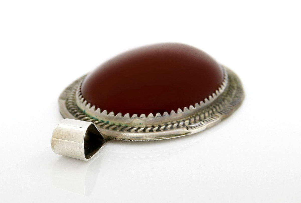 Lorren Begay Navajo Natural VTG Red Carnelian Agate .925 Silver Pendant