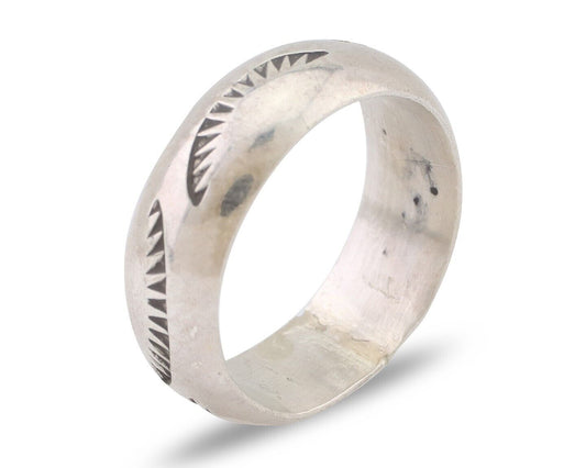 Navajo Hand Stamped Band 925 Silver 6.0 mm Signed Larry Chavez Size 5.0 C.80's