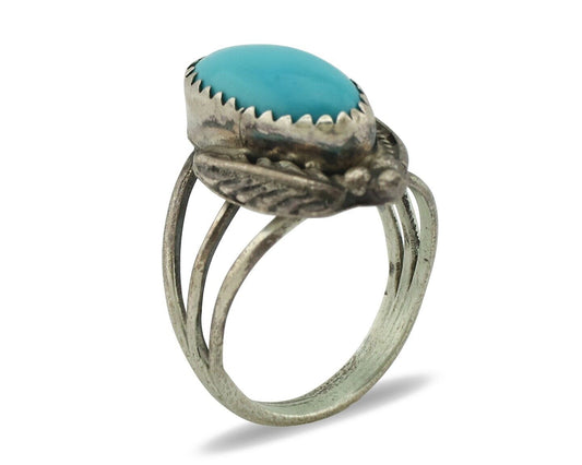 Navajo Ring 925 Silver Sleeping Beauty Turquoise Artist Signed JW C80