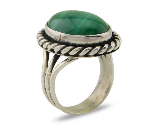 Navajo Handmade Ring 925 Silver Natural Malachite Native American Artist C.80's