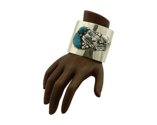 Navajo Bracelet 925 Silver Natural Blue Turquoise Signed David Zachary C.80's