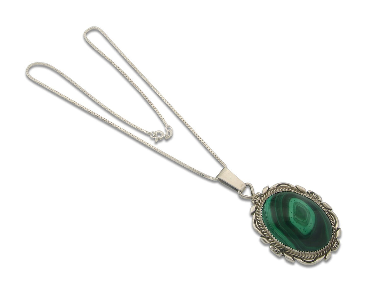 Navajo Sterling Silver Necklace Malachite Authentic Vintage Signed TALHAT
