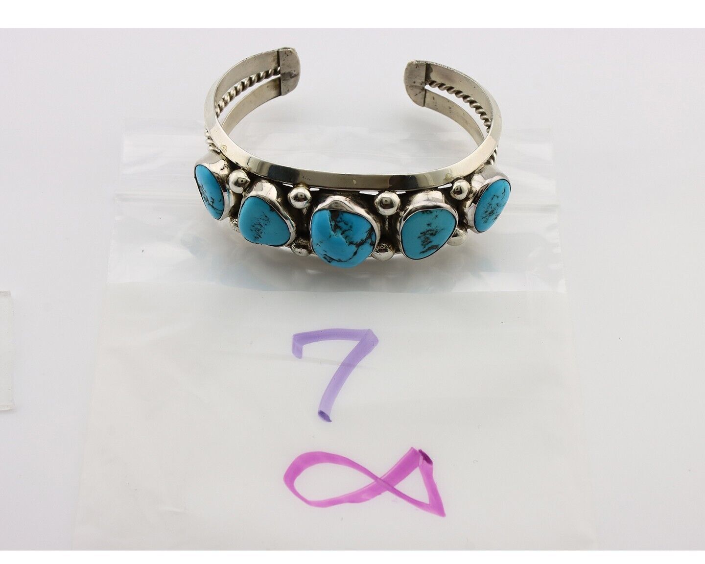 Navajo Bracelet 925 Silver Nugget Sleeping Beauty Turquoise Artist Signed JR C80