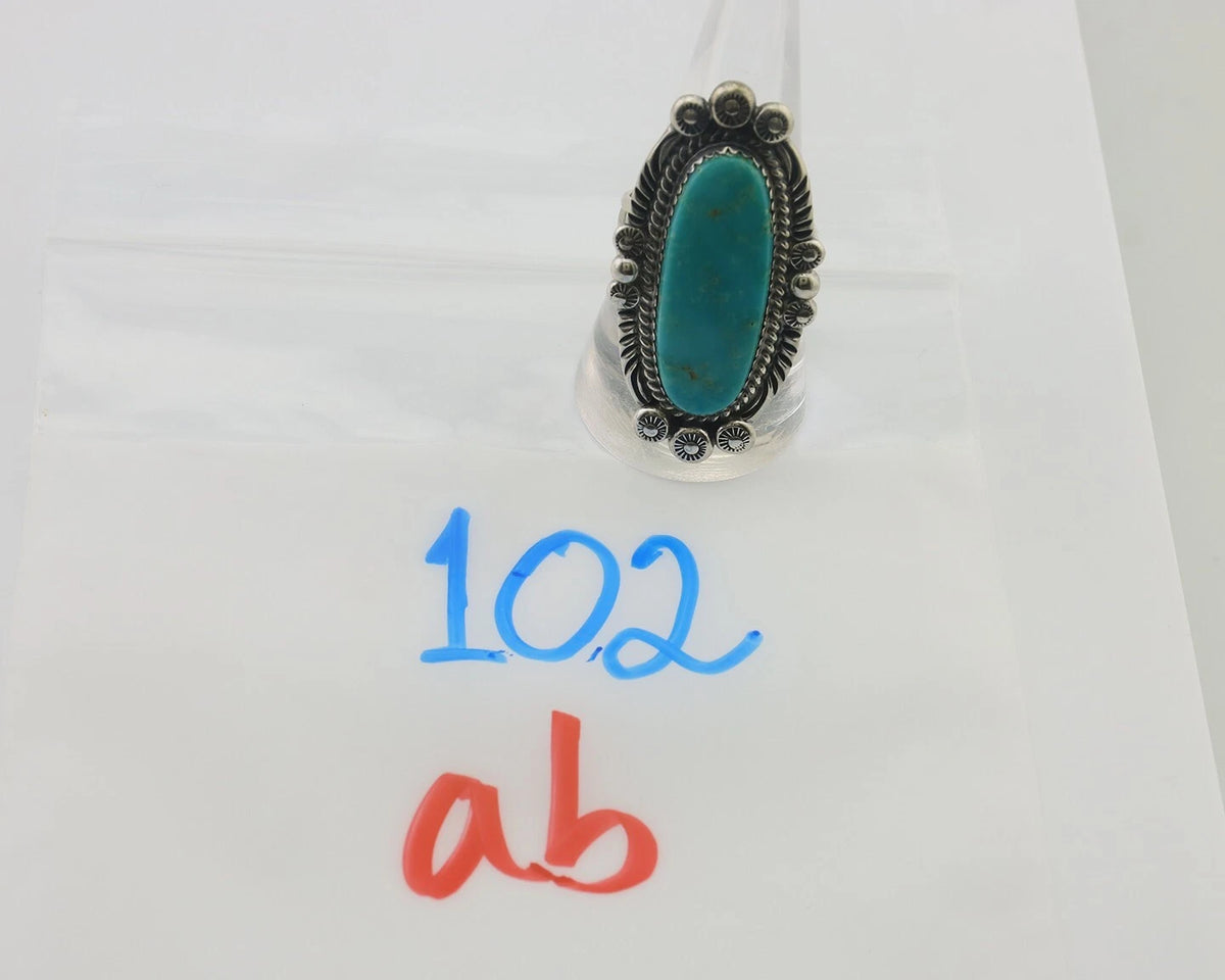 Navajo Ring 925 Silver Blue Gem Turquoise Native American Artist C.80's
