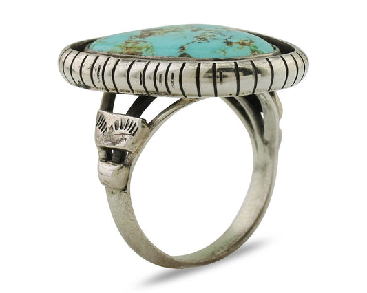 Navajo Handmade Ring 925 Silver Natural Turquoise Signed M Montoya C.80's
