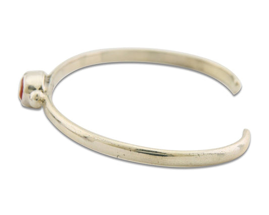 Navajo Bracelet .925 Silver Mediterranean Red Coral Cuff Native Artist C.80's