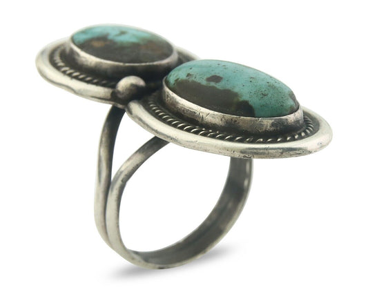Navajo Ring 925 Sterling Turquoise Handmade Native Artist C.80's Size 7.75
