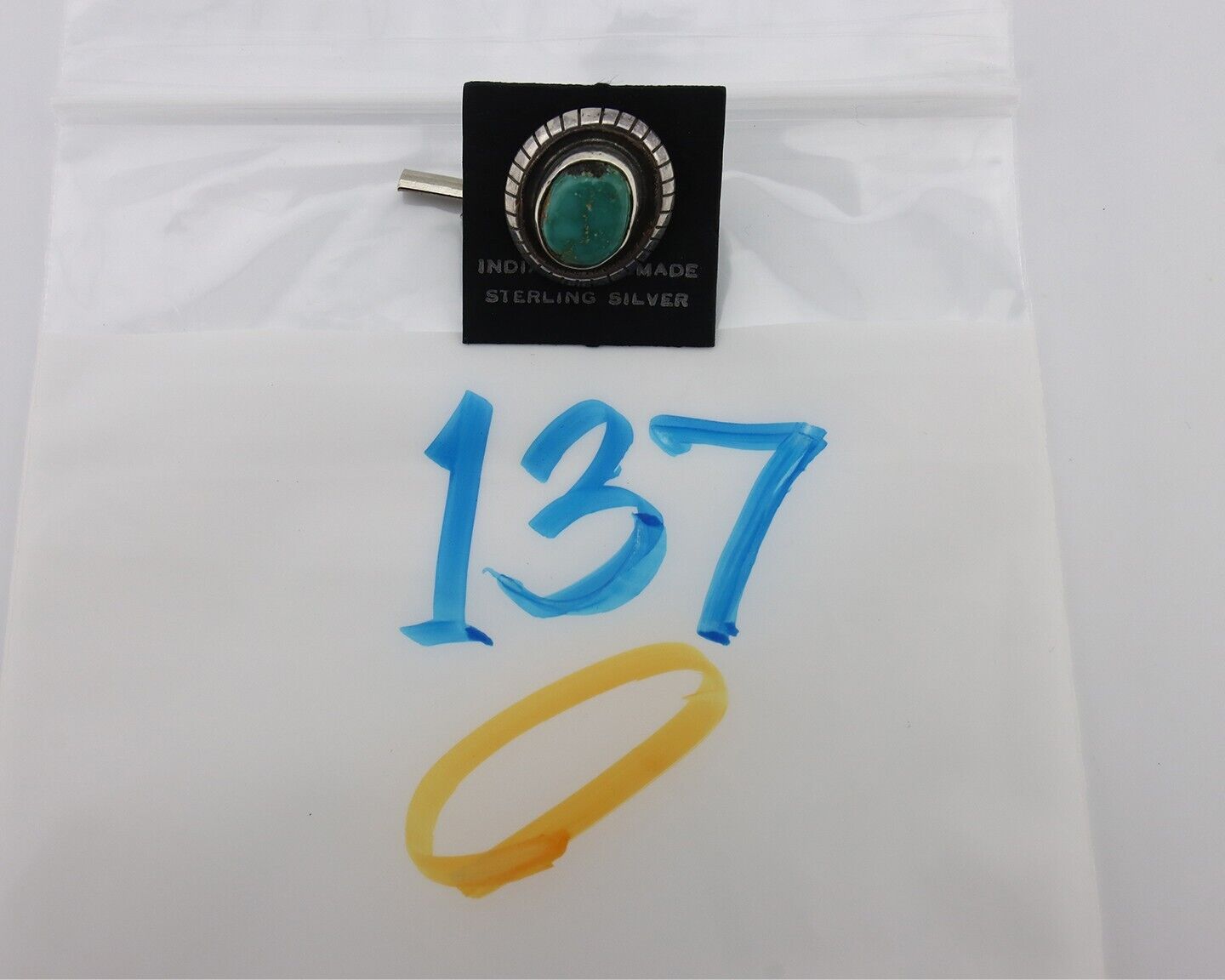 Navajo Tie Tack 925 Silver Natural Mined Turquoise Native American Artist C.80's