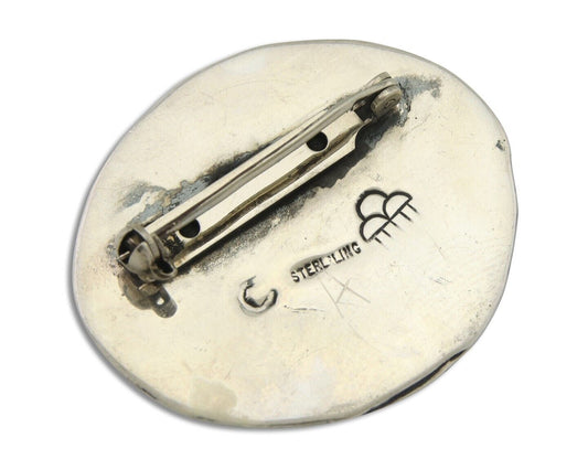 Navajo Pin 925 Silver Natural Mined Turquoise Artist Signed C Montoya C.80's