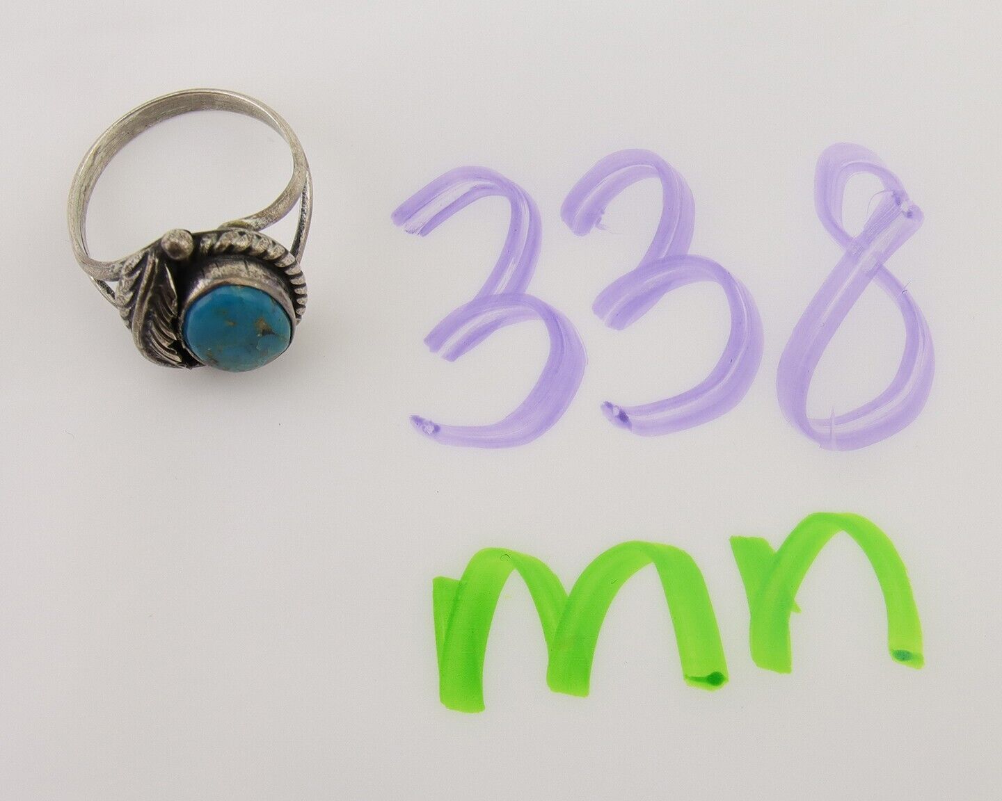 Men Navajo Ring 925 Silver Natural Slab Turquoise Signed Sunset C.80's