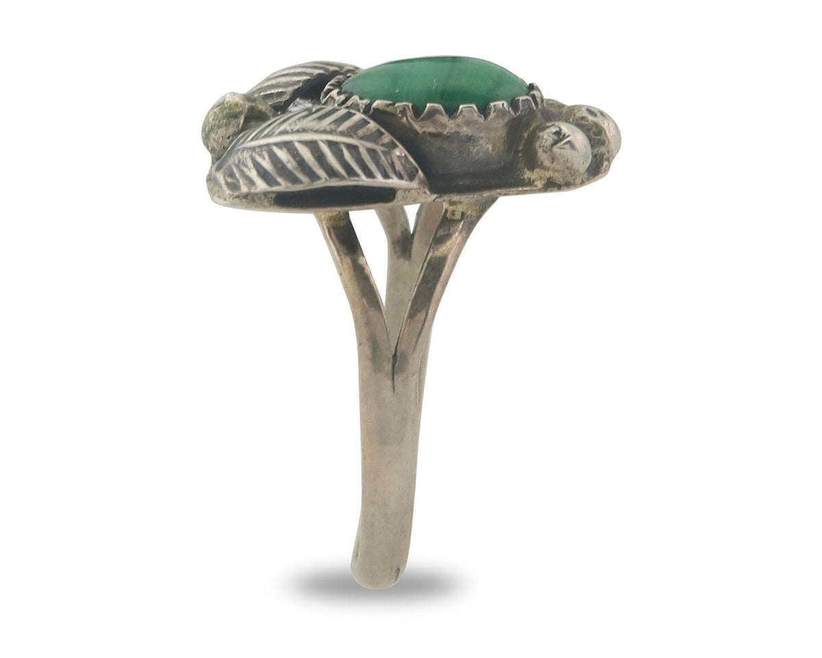 Vintage Navajo Ring 925 Sterling Authentic Traditional Malachite Size 5.5