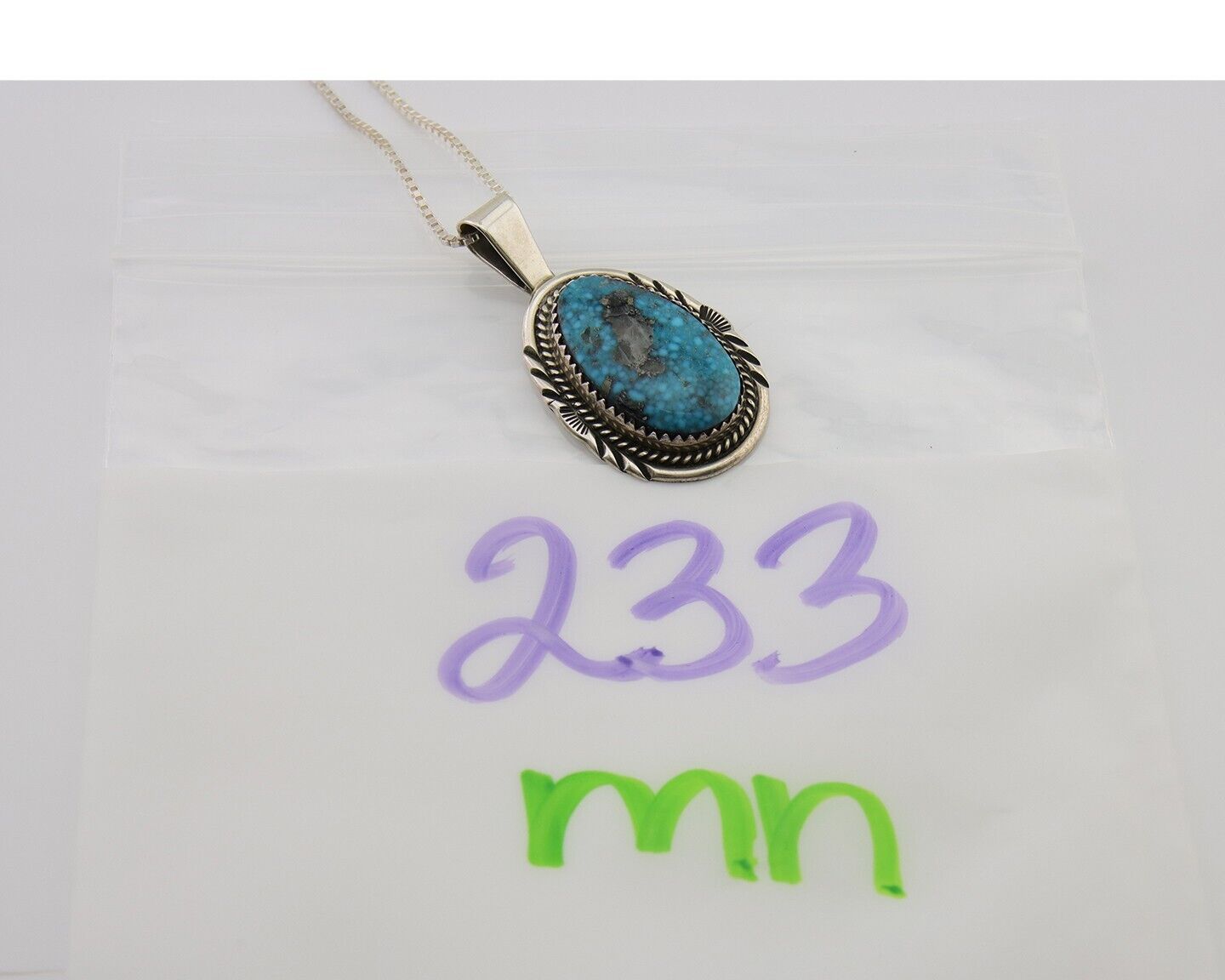 Navajo Necklace 925 Silver Spiderweb Turquoise Artist Signed Loretta Begay C.80s