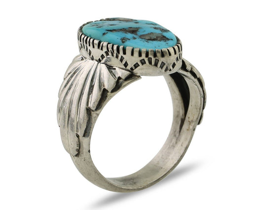 Navajo Ring 925 Silver Blue Sleeping Beauty Turquoise Artist Signed DK C.80's