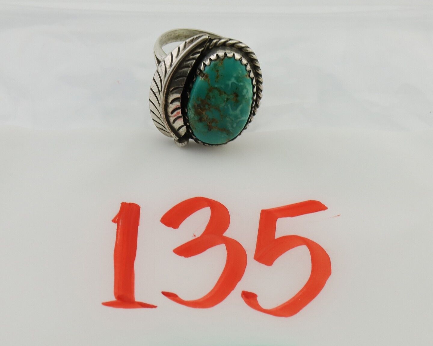 Navajo Ring 925 Silver Green Kingman Turquoise Native American Artist C.80's