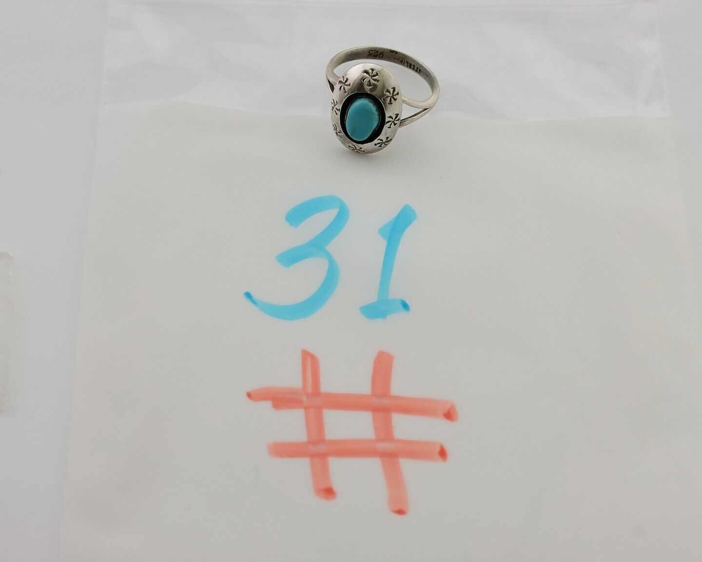 Navajo Ring 925 Silver Blue Kingman Turquoise Native American Artist C.80's