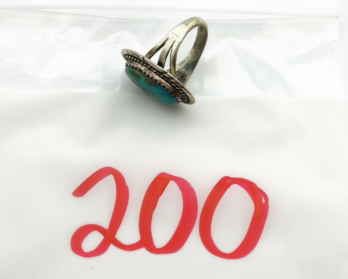 Navajo Ring .925 Silver Kingman Turquoise Signed B C.1980's