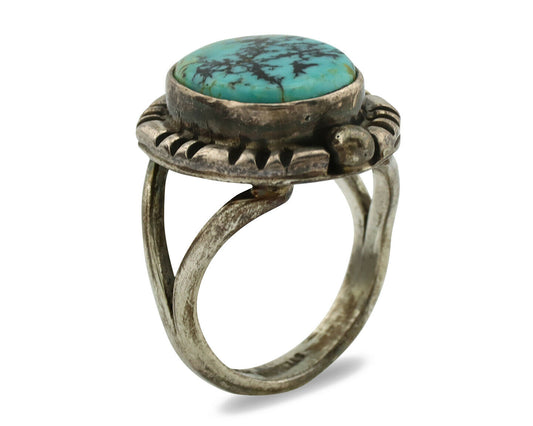 Navajo Ring .925 Silver Kingman Turquoise Artist Signed Gecko C.1980's