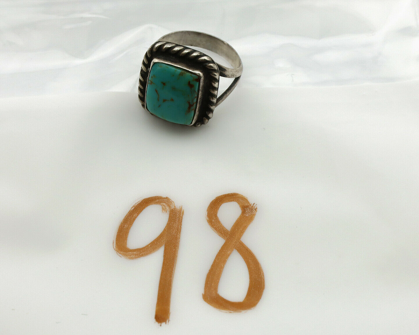 Navajo Ring .925 Silver Blue Turquoise Artist Signed Sun C.1980's