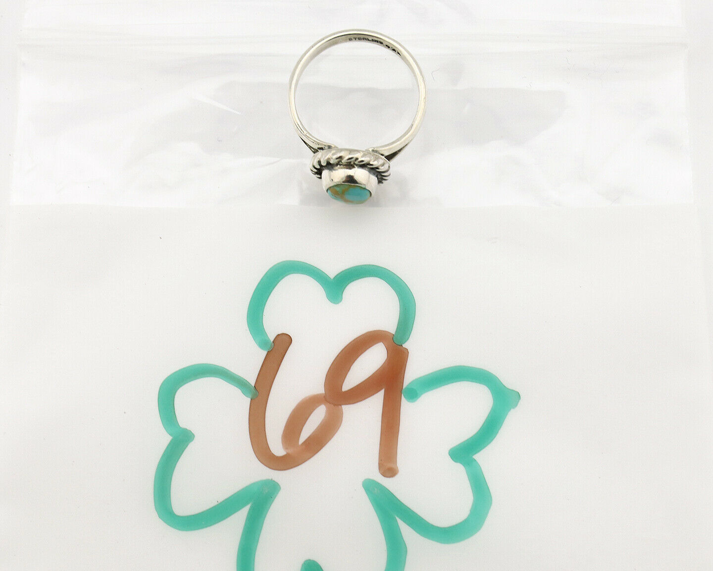 Navajo Ring .925 Silver Kingman Turquoise Artist Signed Gecko C.90's