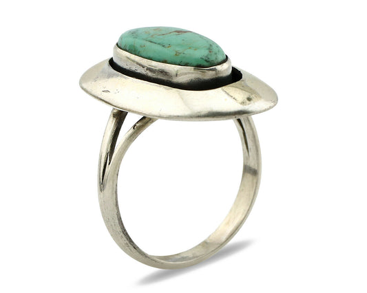 Navajo Shadow Box Ring .925 Silver Kingman Turquoise Signed M Montoya C80s