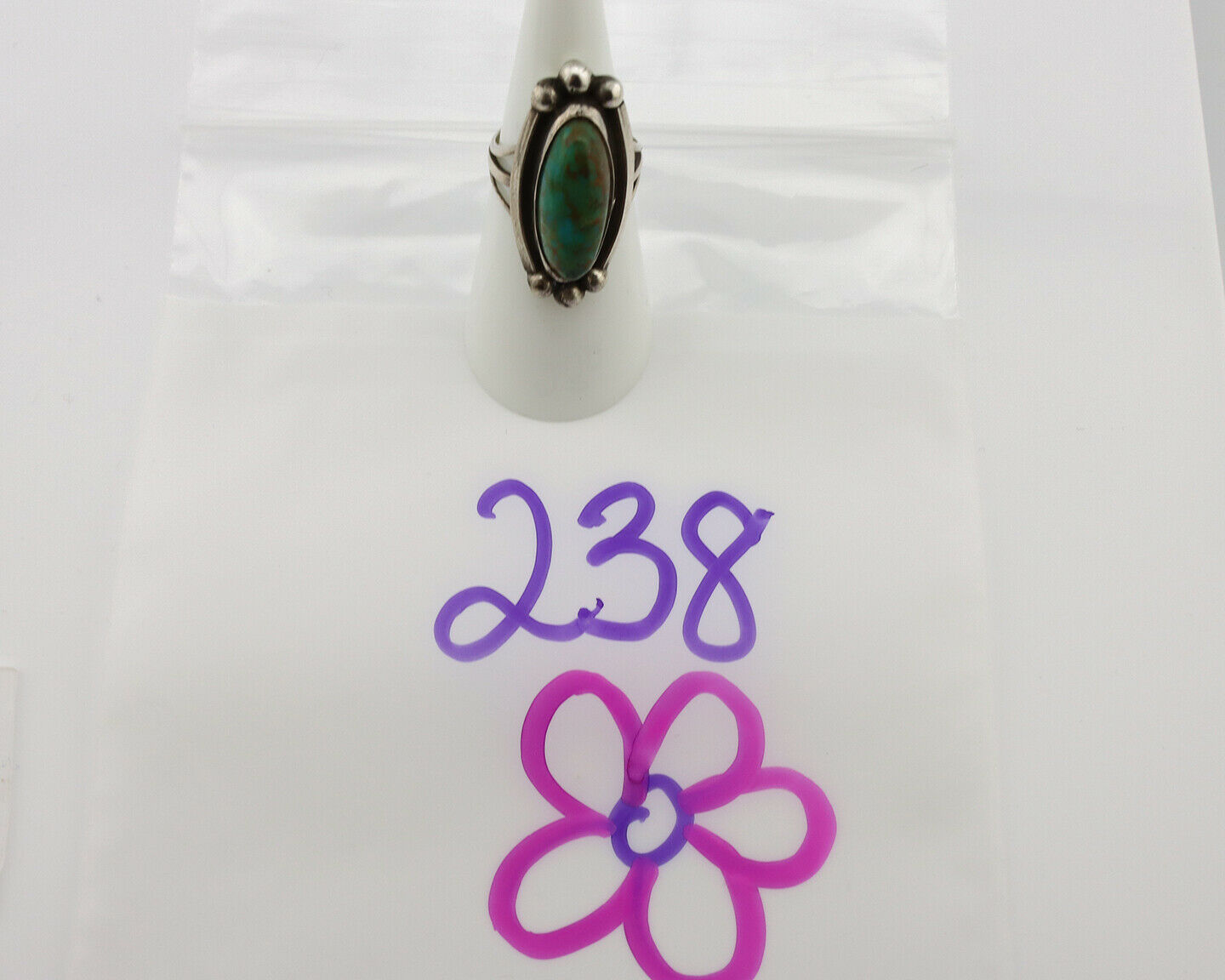Navajo Ring .925 Silver Nevada Turquoise Signed Native Artist C.80's