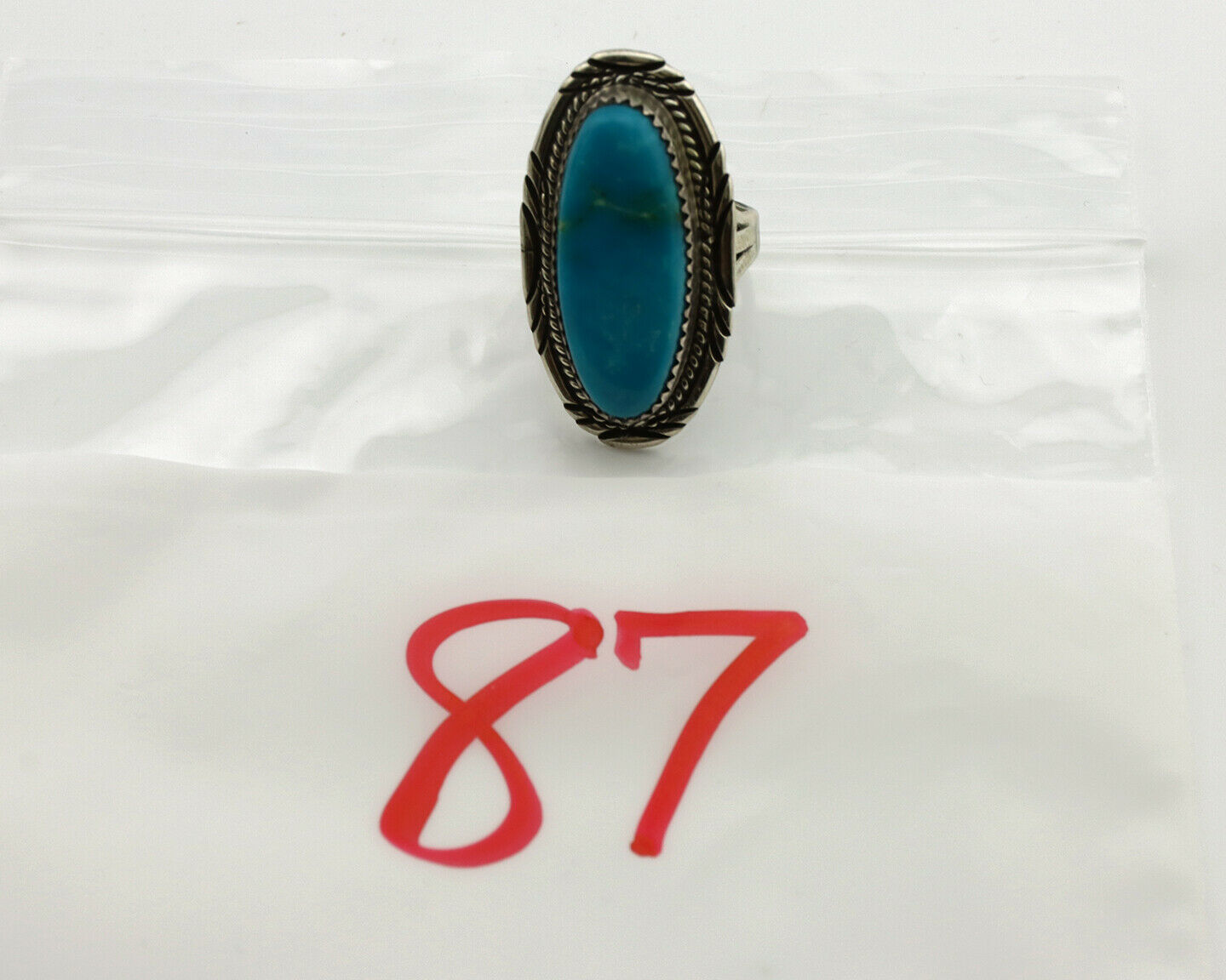 Navajo Ring .925 Silver Blue Turquoise Artist Signed M Begay C.1980's